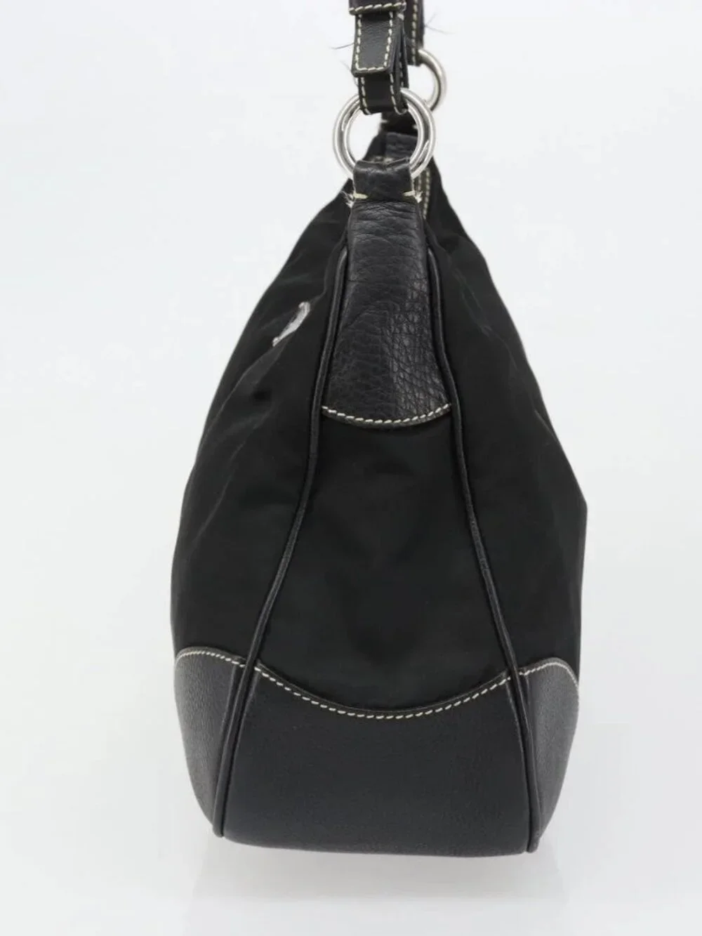 PRADA Shoulder Bag Nylon Leather Black Silver Auth 179529A